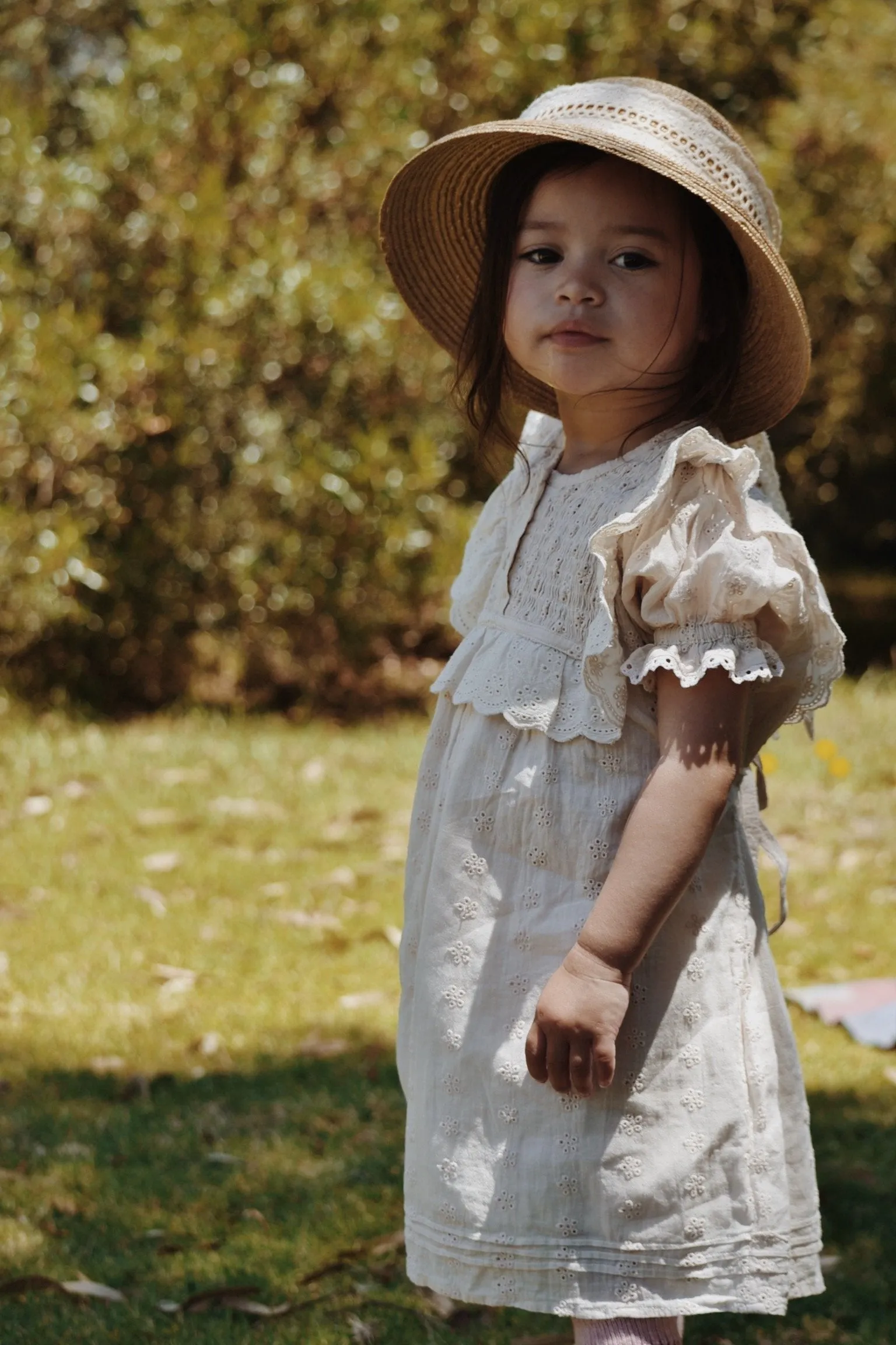 100% RECYCLED COTTON - ANNABELLE GIRL'S DRESS ANTIQUE WHITE