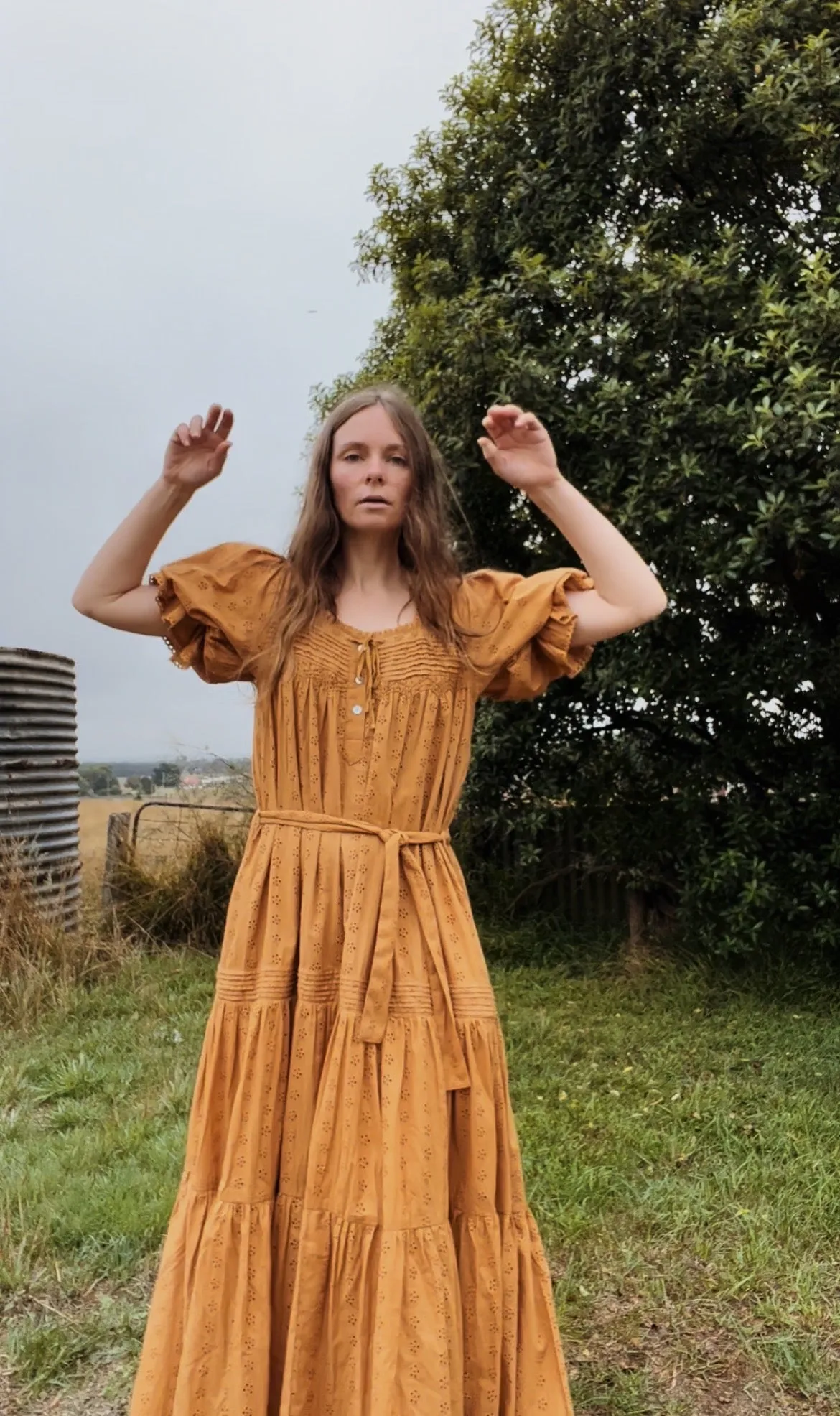 100% RECYCLED COTTON - MORNING SONG HAND SMOCKED TIERED DRESS - COPPER