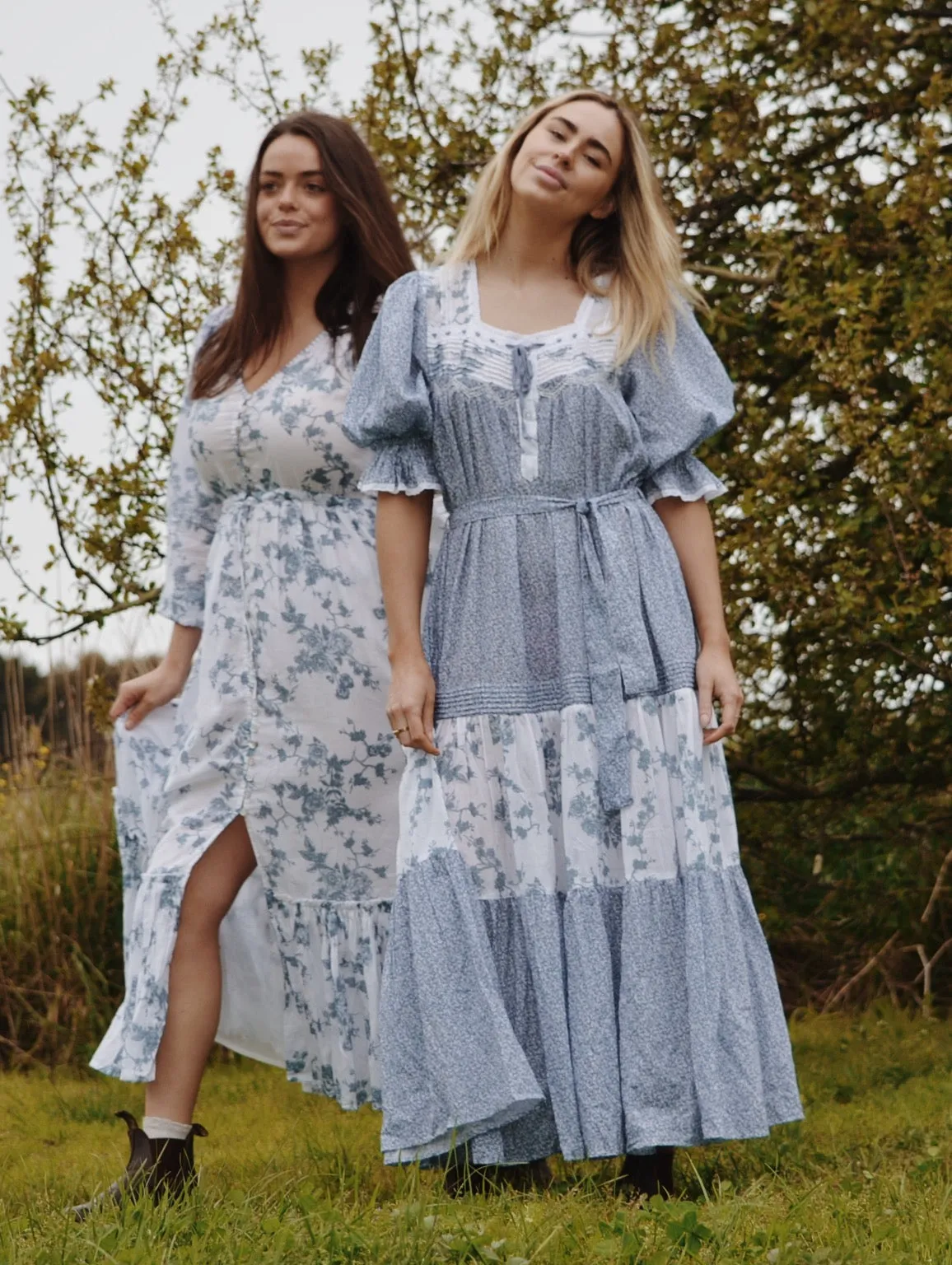 100% RECYCLED COTTON - MORNING SONG HAND SMOCKED TIERED DRESS - CORNFLOWER BLUE ROSE