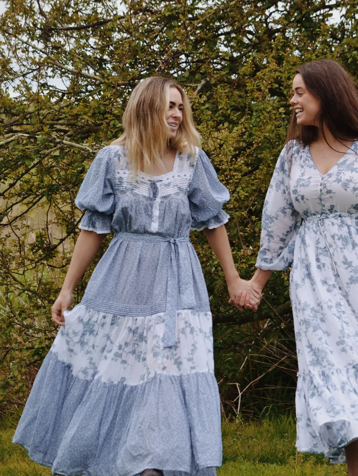 100% RECYCLED COTTON - MORNING SONG HAND SMOCKED TIERED DRESS - CORNFLOWER BLUE ROSE