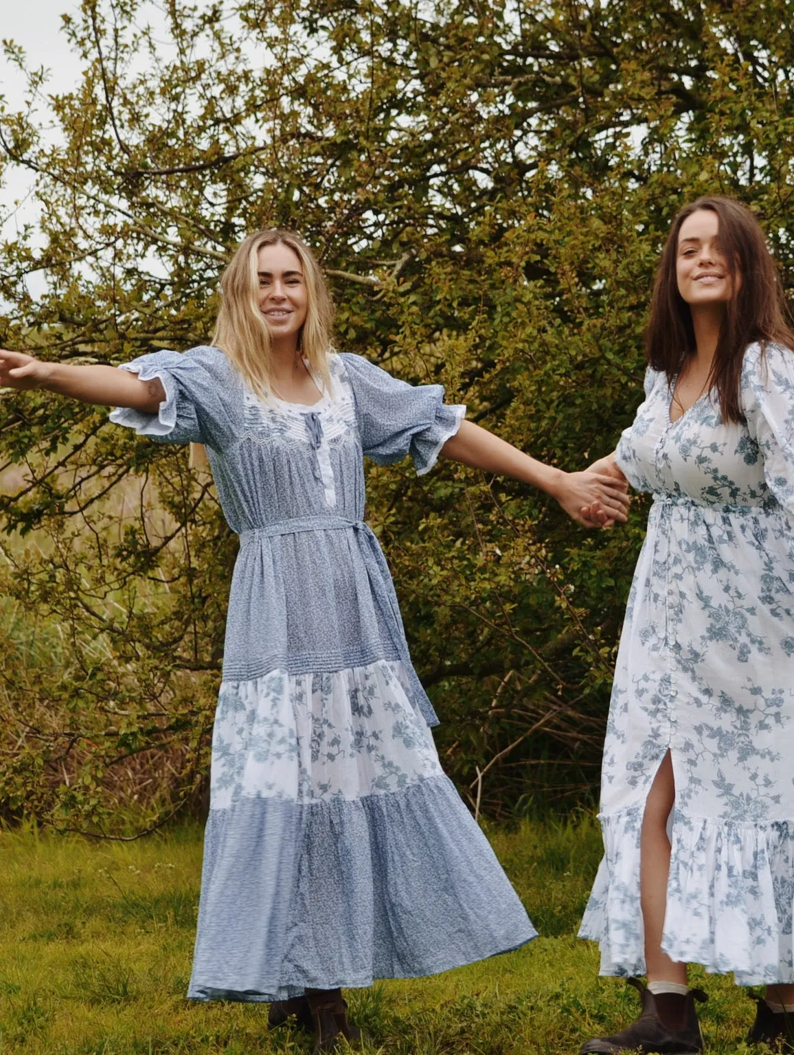 100% RECYCLED COTTON - MORNING SONG HAND SMOCKED TIERED DRESS - CORNFLOWER BLUE ROSE