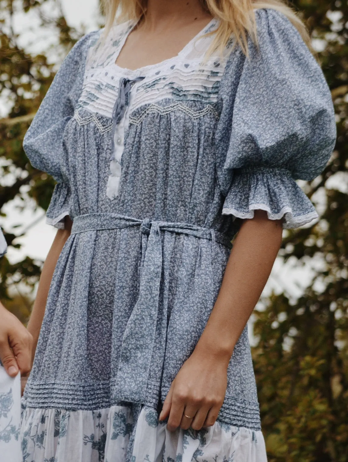 100% RECYCLED COTTON - MORNING SONG HAND SMOCKED TIERED DRESS - CORNFLOWER BLUE ROSE