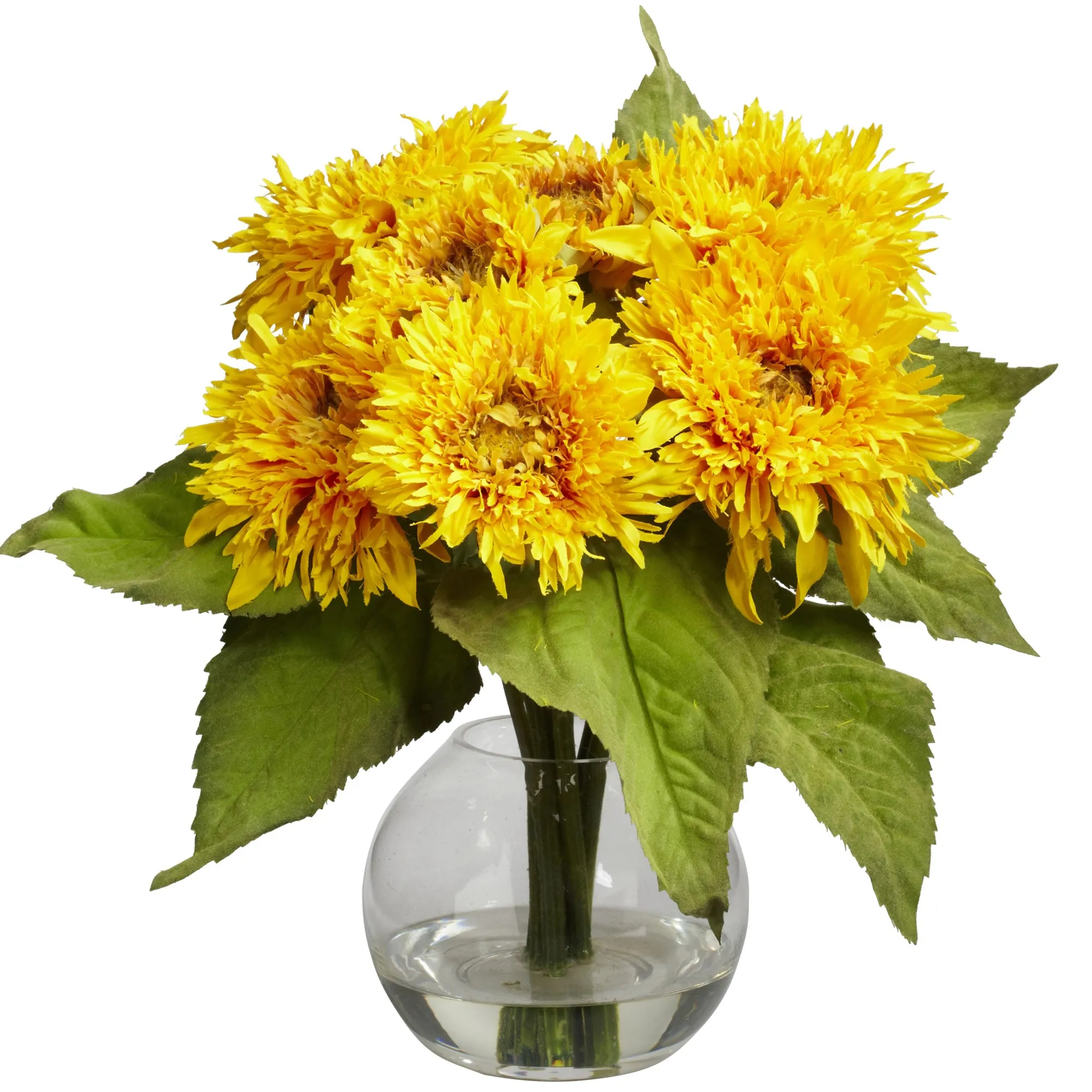 12" Artificial Golden Sunflower Arrangement w/Vase - Low Maintenance, Life-Like & Vibrant Silk Flowers For Busy People.