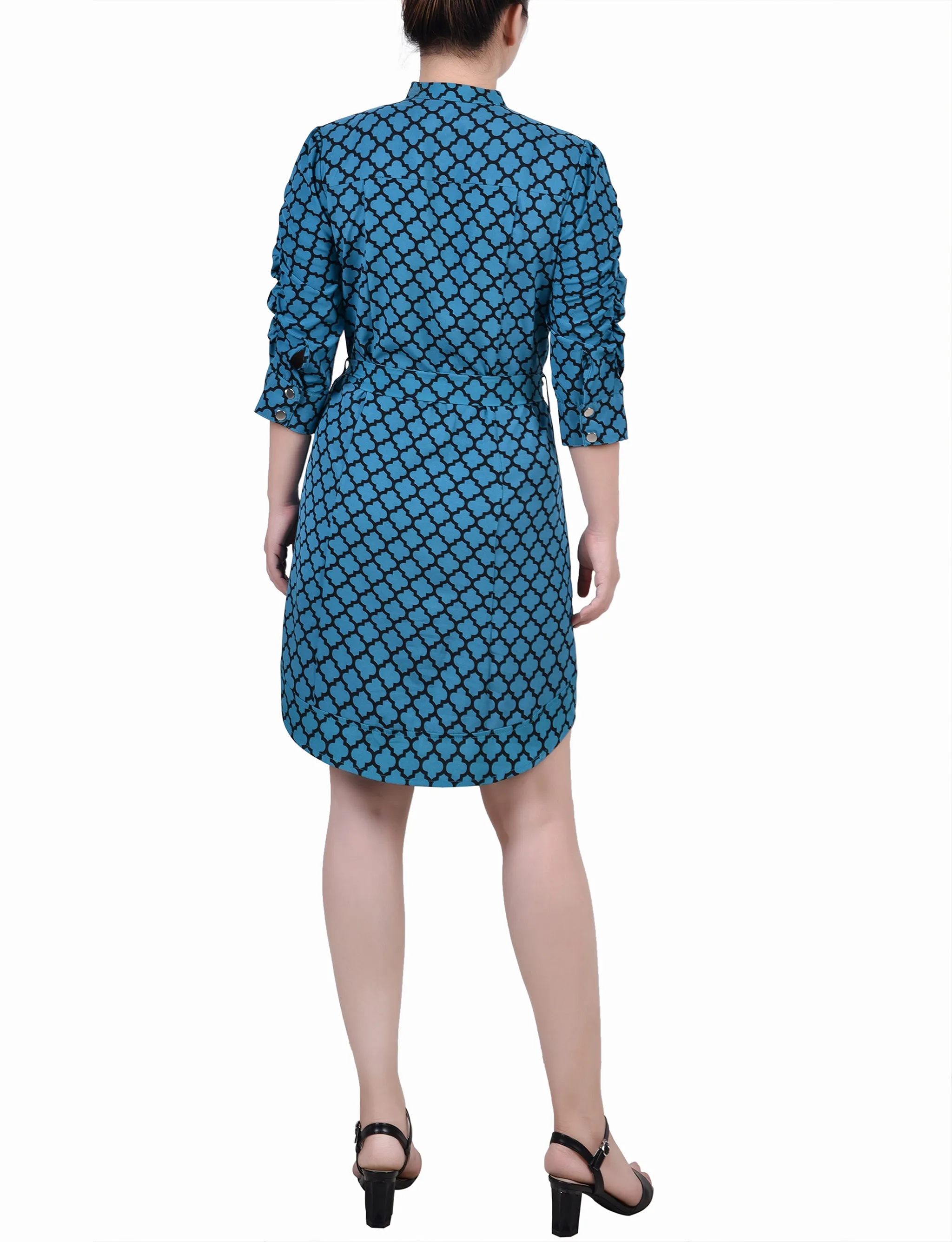 3/4 Rouched Sleeve Dress With Belt