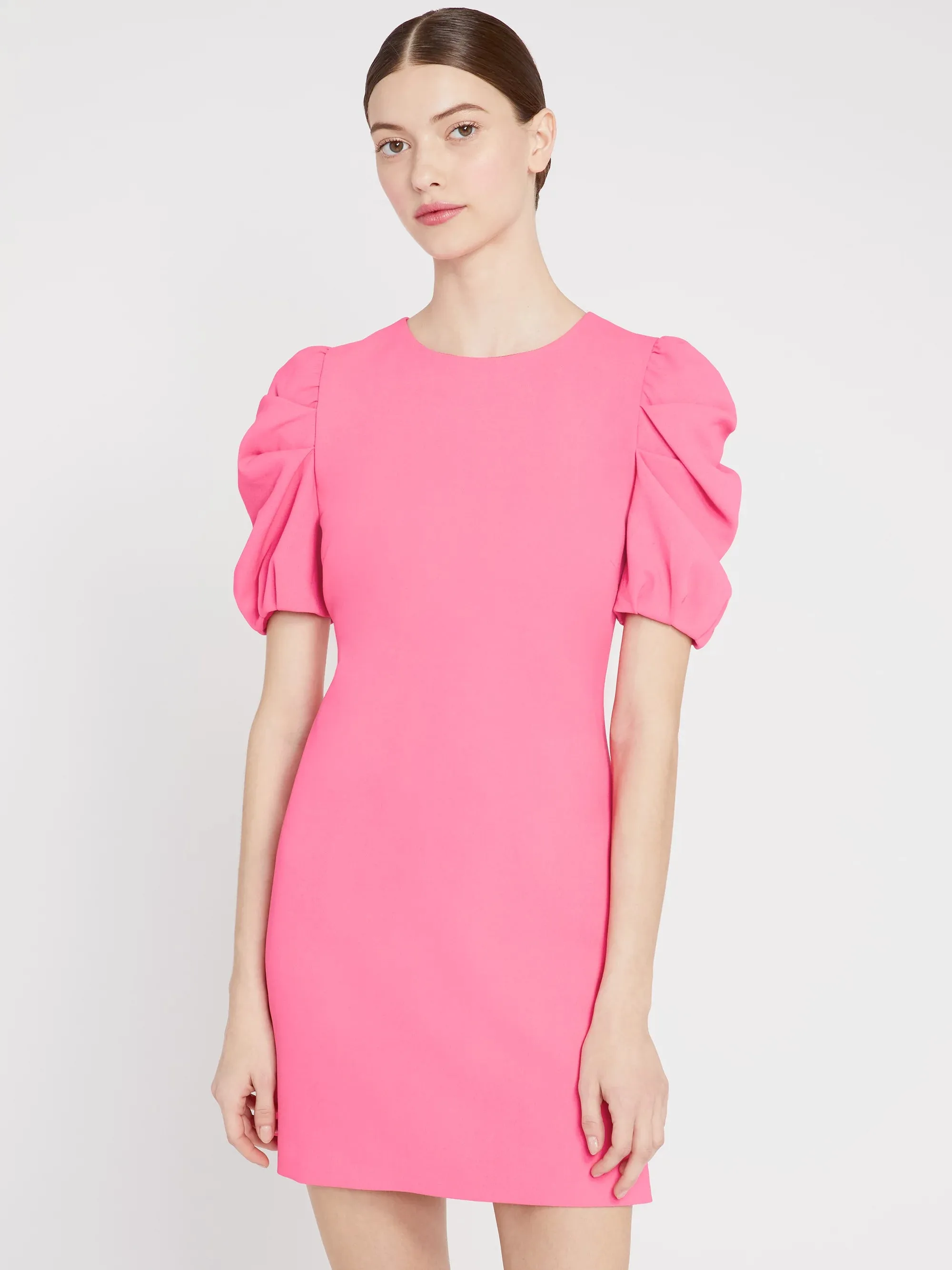 Alice   Olivia - Hanita Short Puff Sleeve Shift Dress in Wild Pink