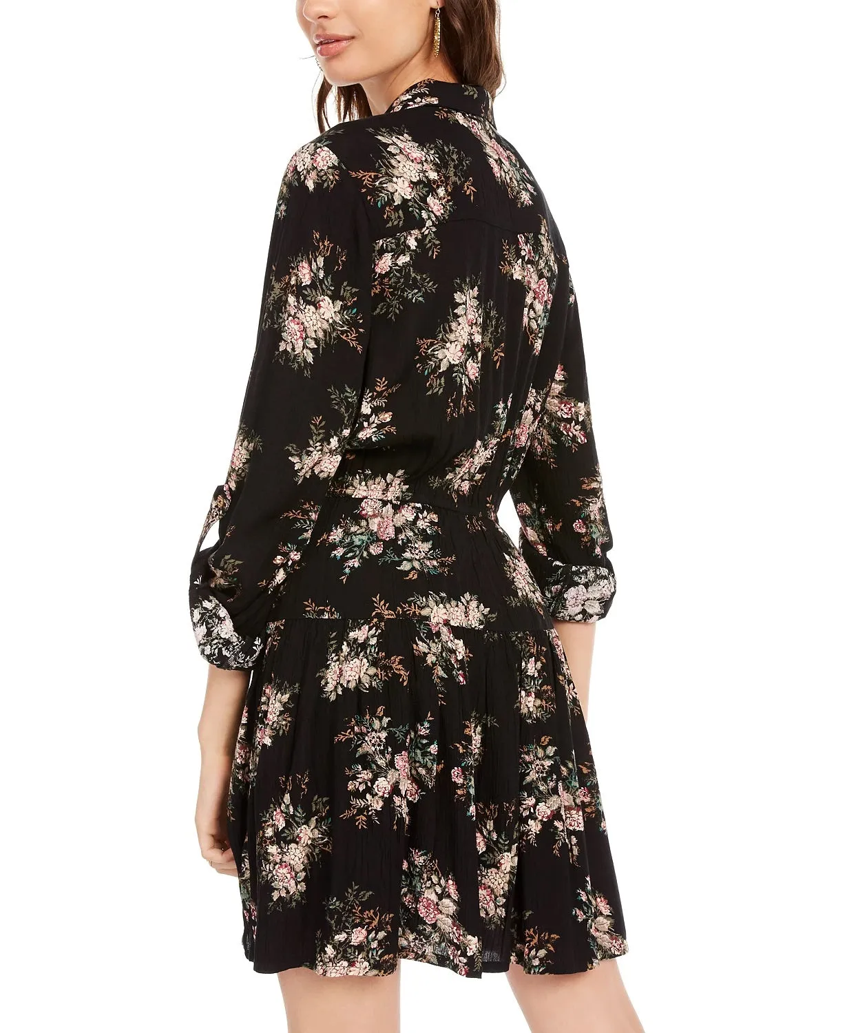 American Rag Junior's Printed Roll Sleeve Shirtdress Black