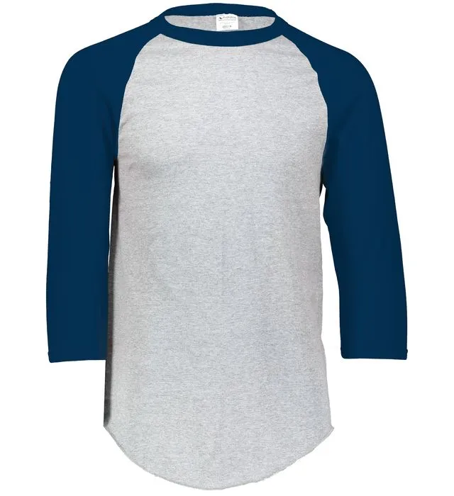 Augusta 2.0 Athletic Heather/Navy 3/4 Sleeve Youth Baseball Tee