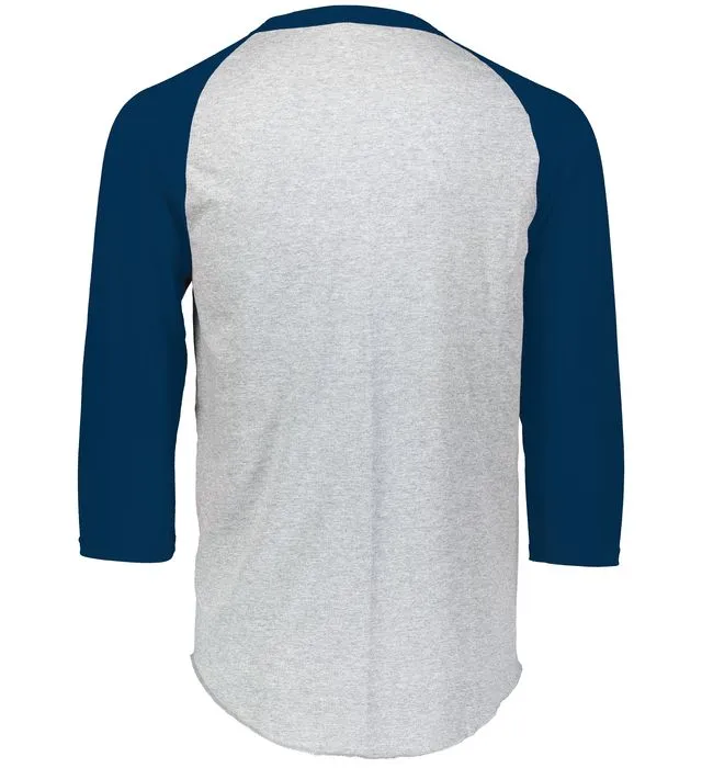 Augusta 2.0 Athletic Heather/Navy 3/4 Sleeve Youth Baseball Tee