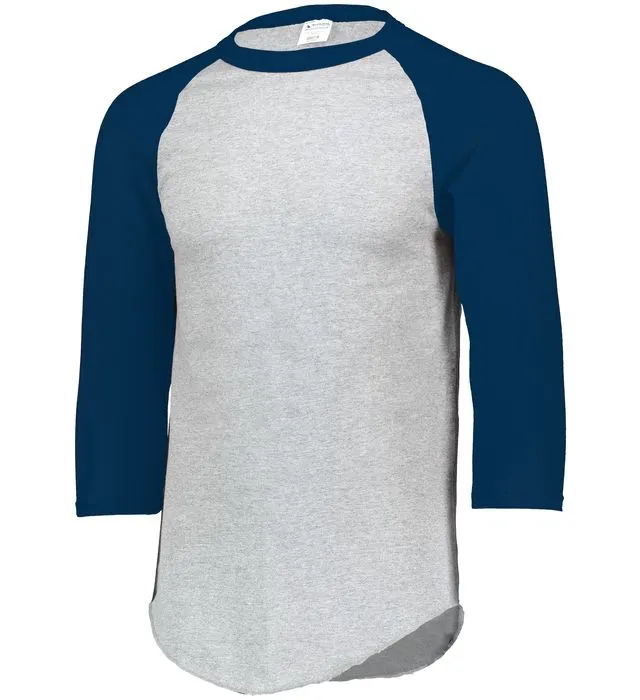 Augusta 2.0 Athletic Heather/Navy 3/4 Sleeve Youth Baseball Tee