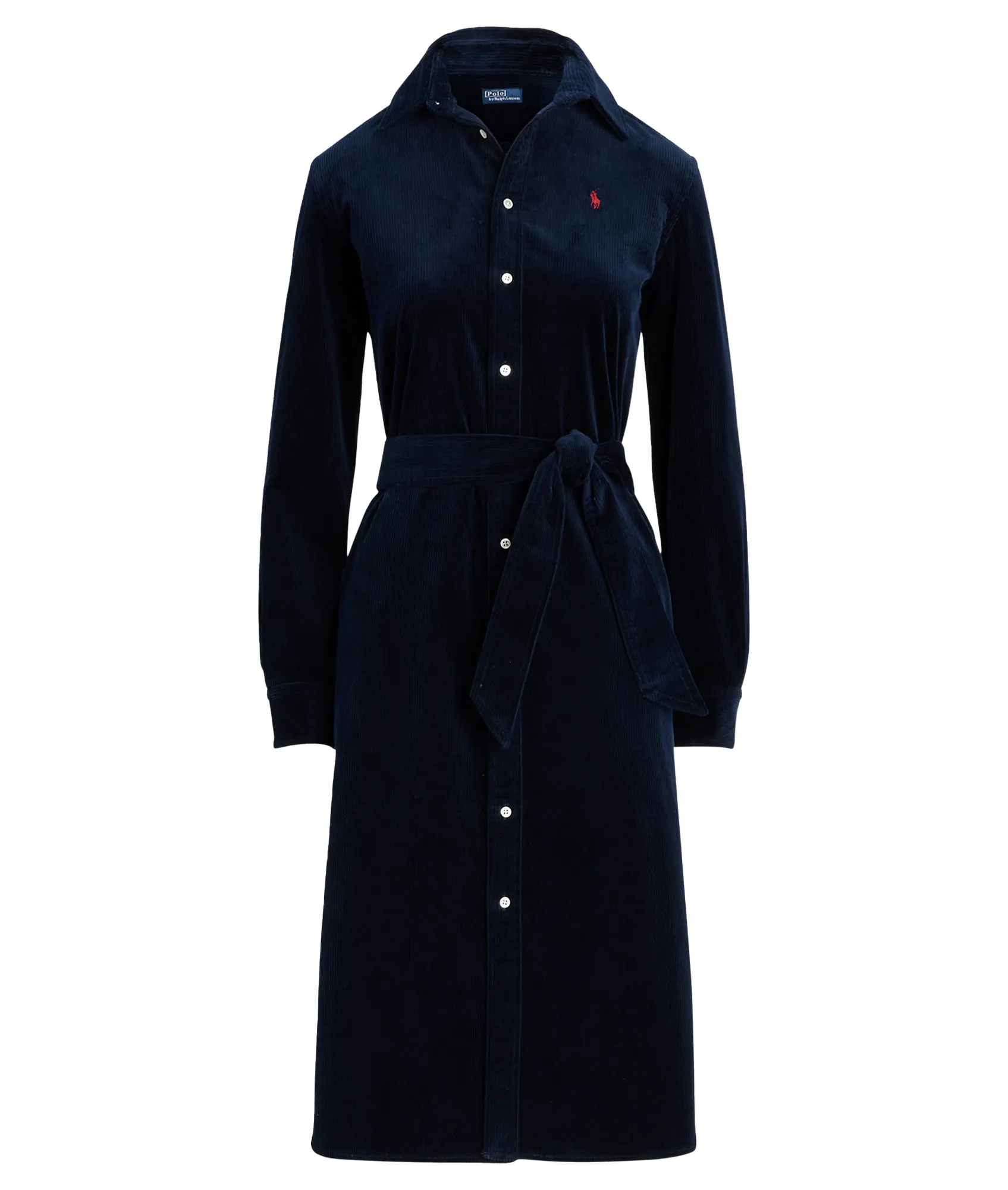 Belted Corduroy Shirtdress - Navy