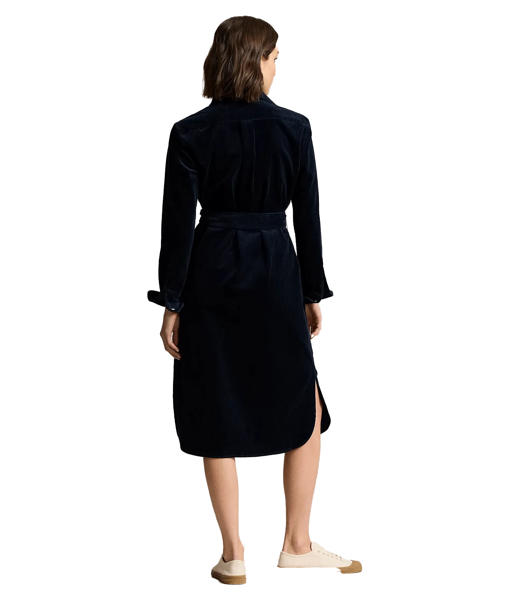 Belted Corduroy Shirtdress - Navy