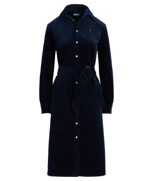 Belted Corduroy Shirtdress - Navy