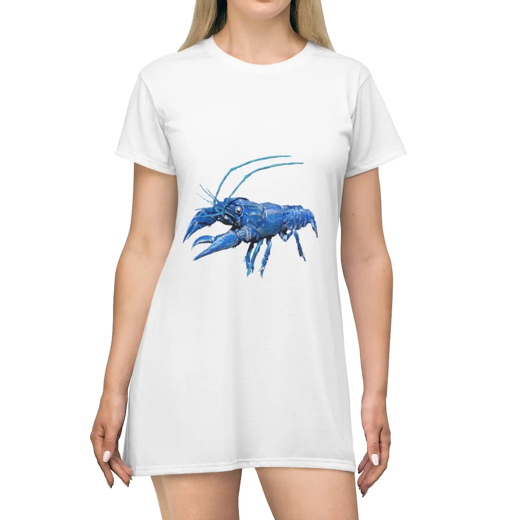 Blue Crawfish All Over Print T-Shirt Dress