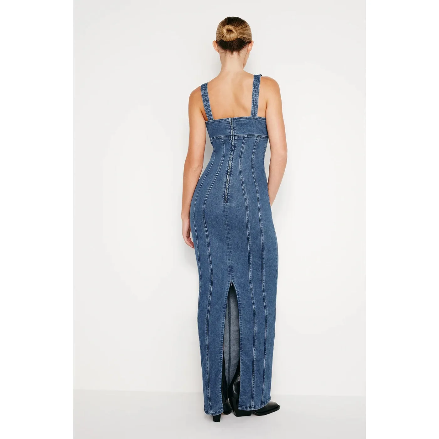 Blue Denim Corset Maxi Dress