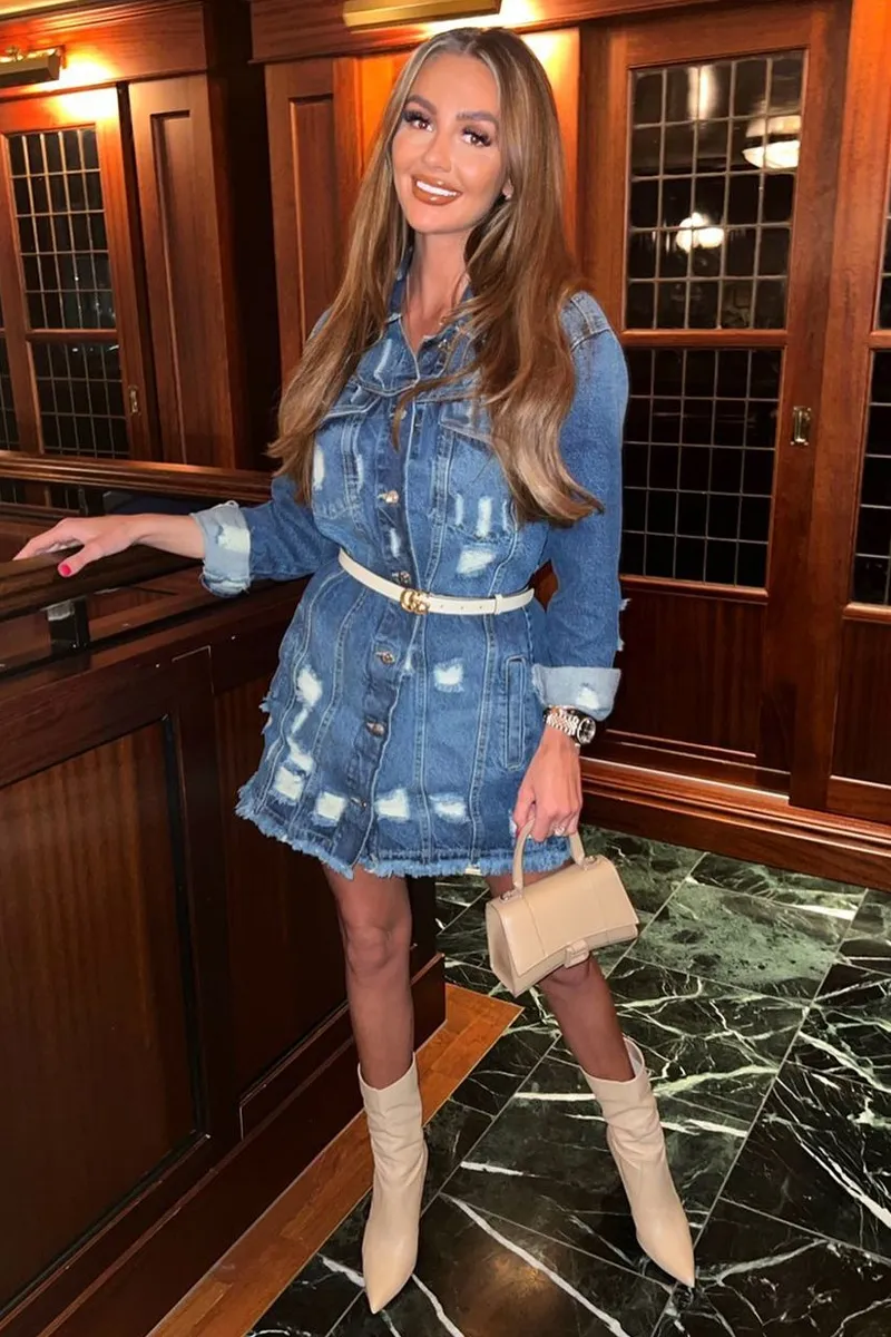 Blue Washed Distressed Denim Shirt Dress - Chloey