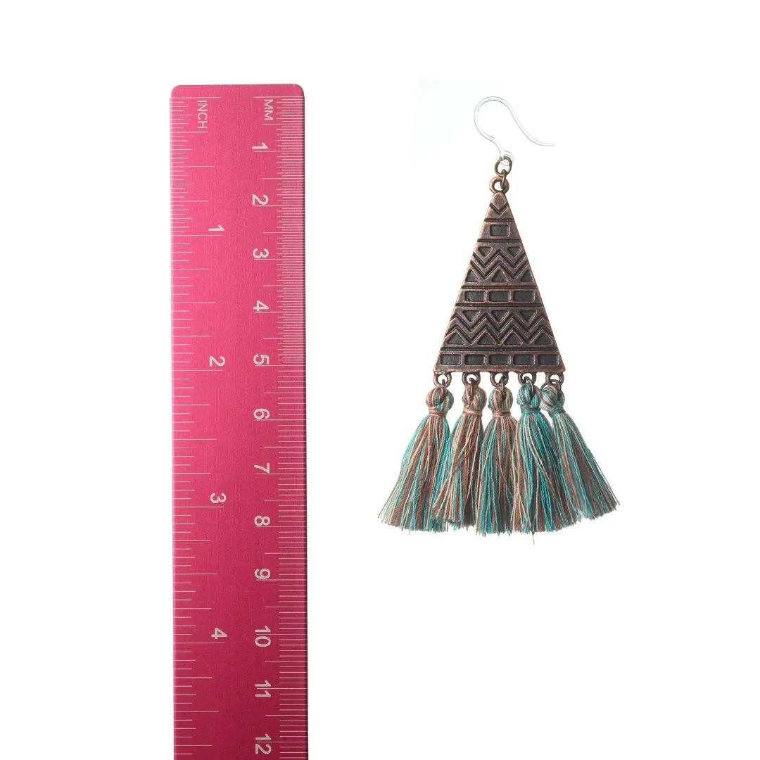 Bohemian Geometric Triangle Tassel Dangles Hypoallergenic Earrings for Sensitive Ears Made with Plastic Posts