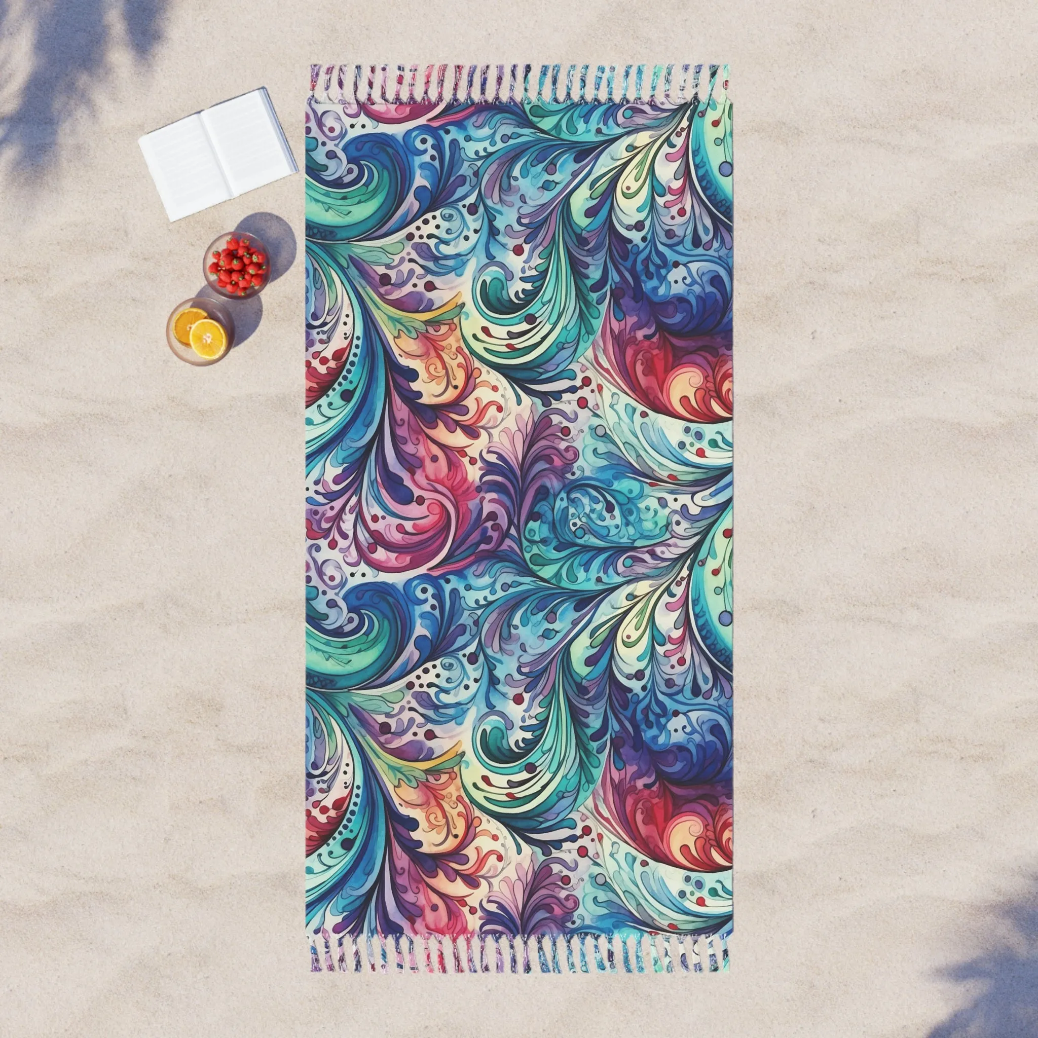 Boho Beach Towel, Paisley Design