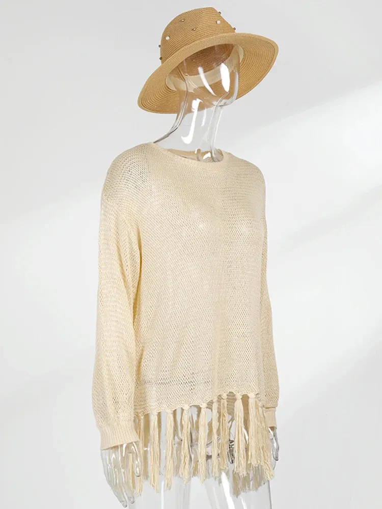 Boho Dreams Knitted Tassel Beach Blouse