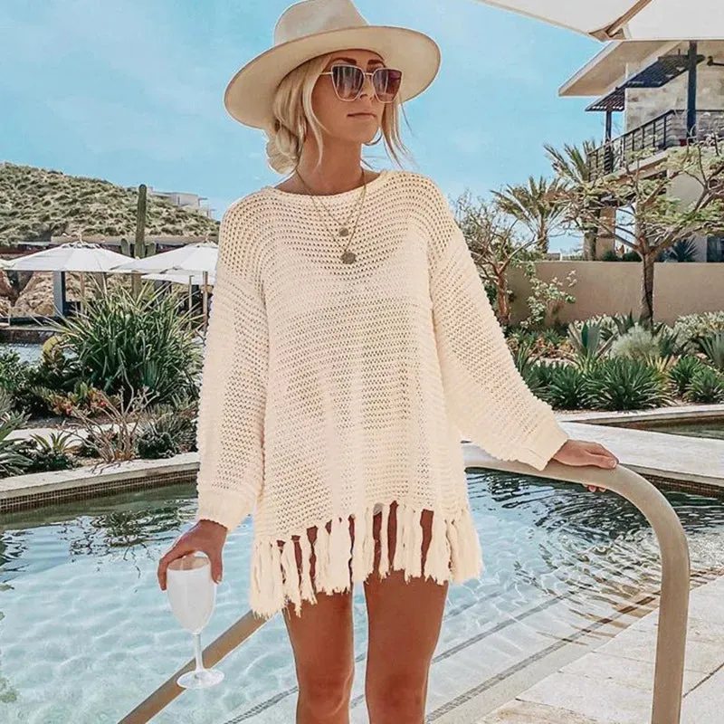 Boho Dreams Knitted Tassel Beach Blouse