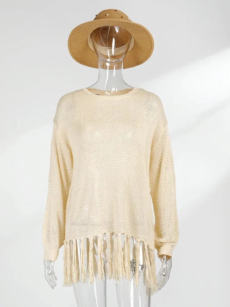 Boho Dreams Knitted Tassel Beach Blouse