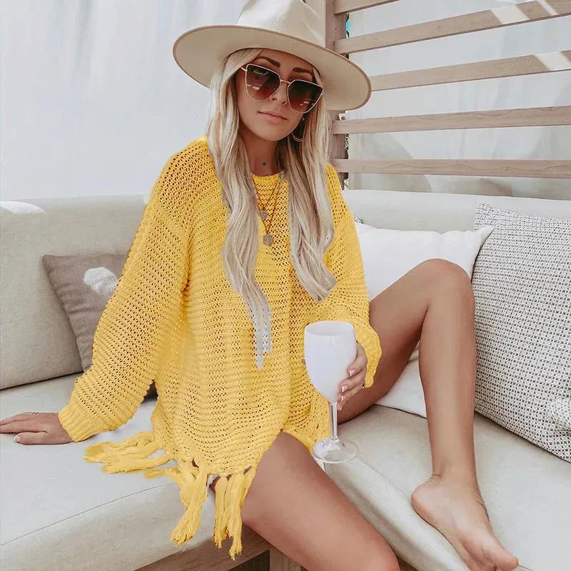 Boho Dreams Knitted Tassel Beach Blouse