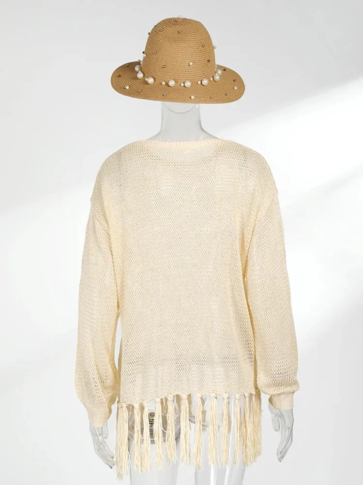 Boho Dreams Knitted Tassel Beach Blouse