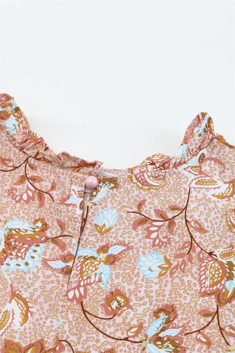 Boho Floral Print Flutter Sleeve Top in Clementine