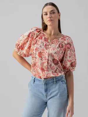 Bubble Sleeve Boho Blouse Pacific Light