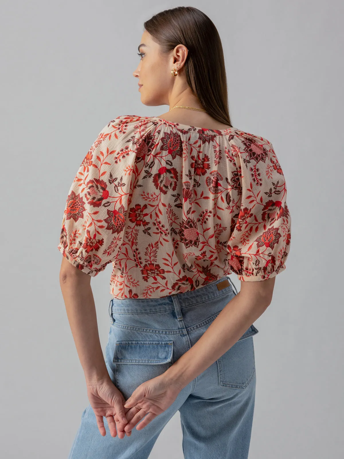 Bubble Sleeve Boho Blouse Pacific Light