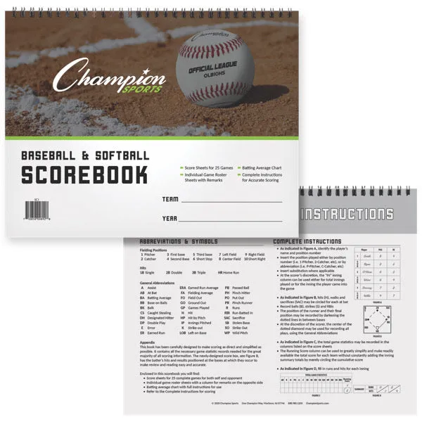 Champion Sports Baseball Scorebook