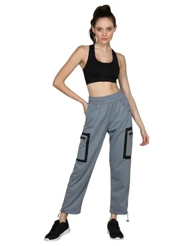 CHKOKKO Women Designer Stylish Regular Fit Casual Poly Cotton Track Pants SlateGrey L