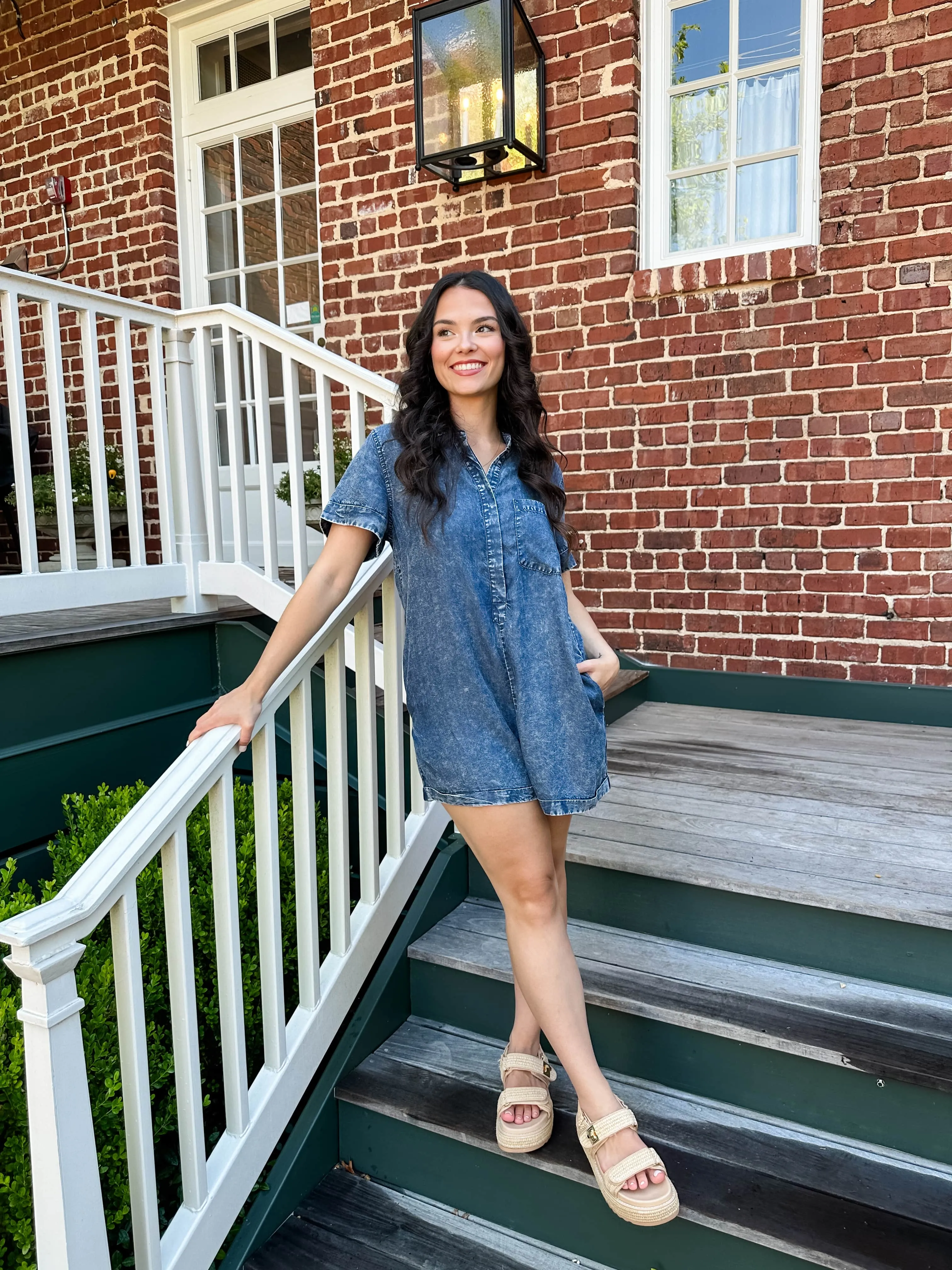 Collared Denim Romper