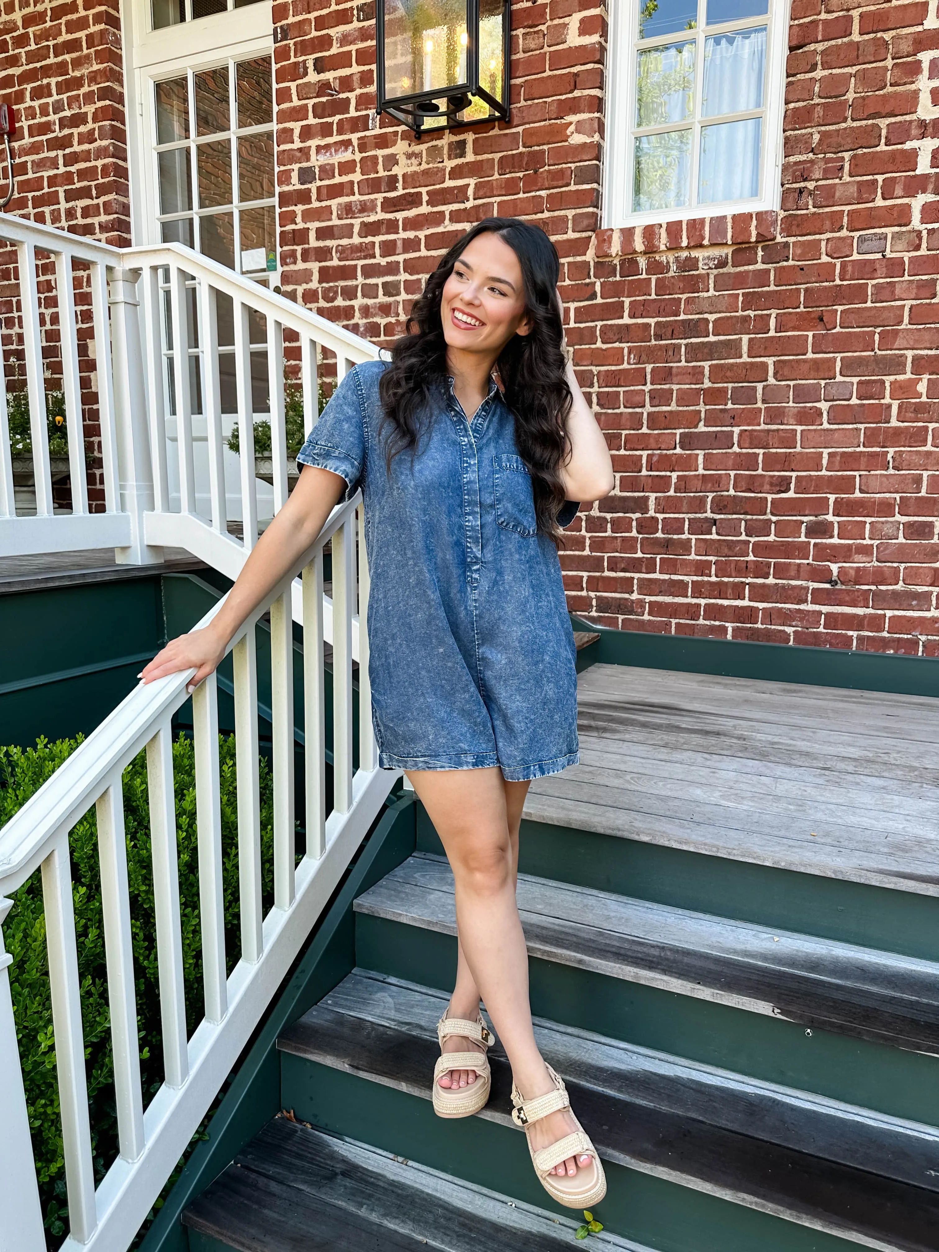 Collared Denim Romper