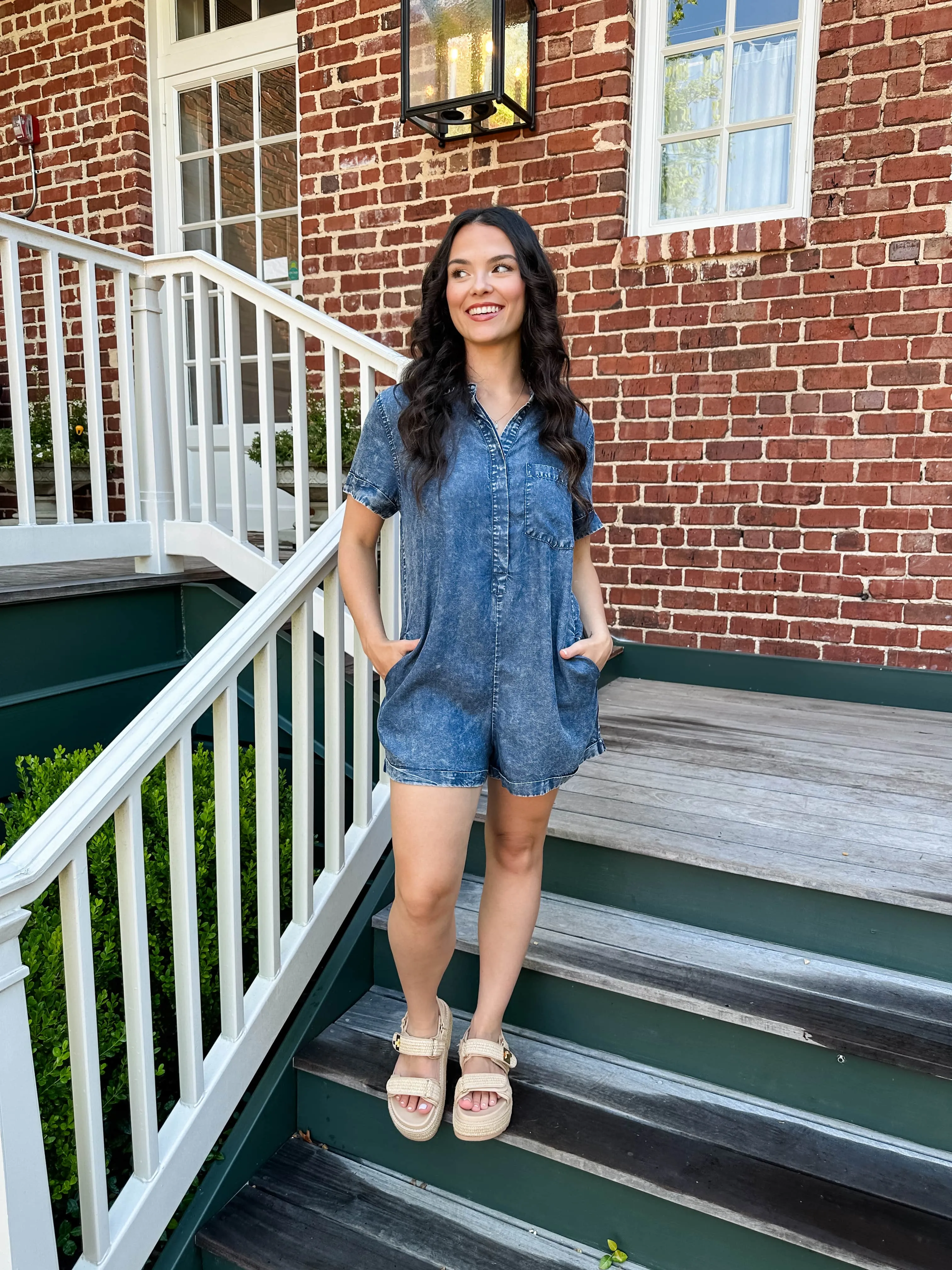 Collared Denim Romper