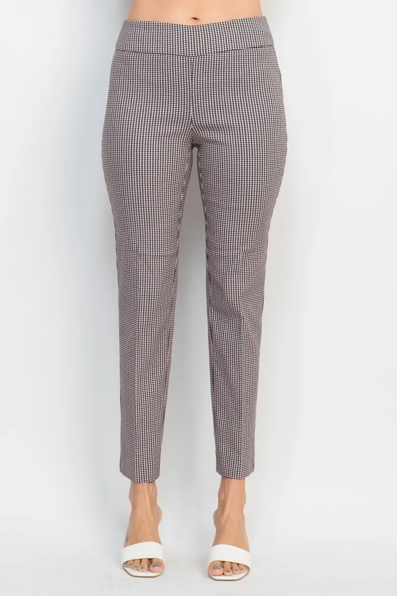 Counterparts banded mid waist houndstooth slim rayon blend pant