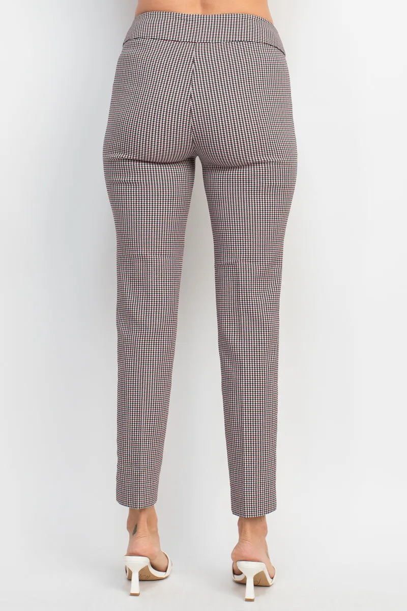 Counterparts banded mid waist houndstooth slim rayon blend pant