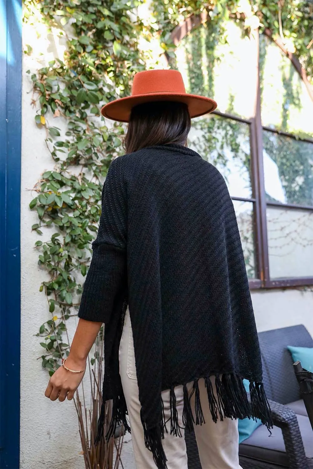 Crisp Mornings Poncho Sweater: Black