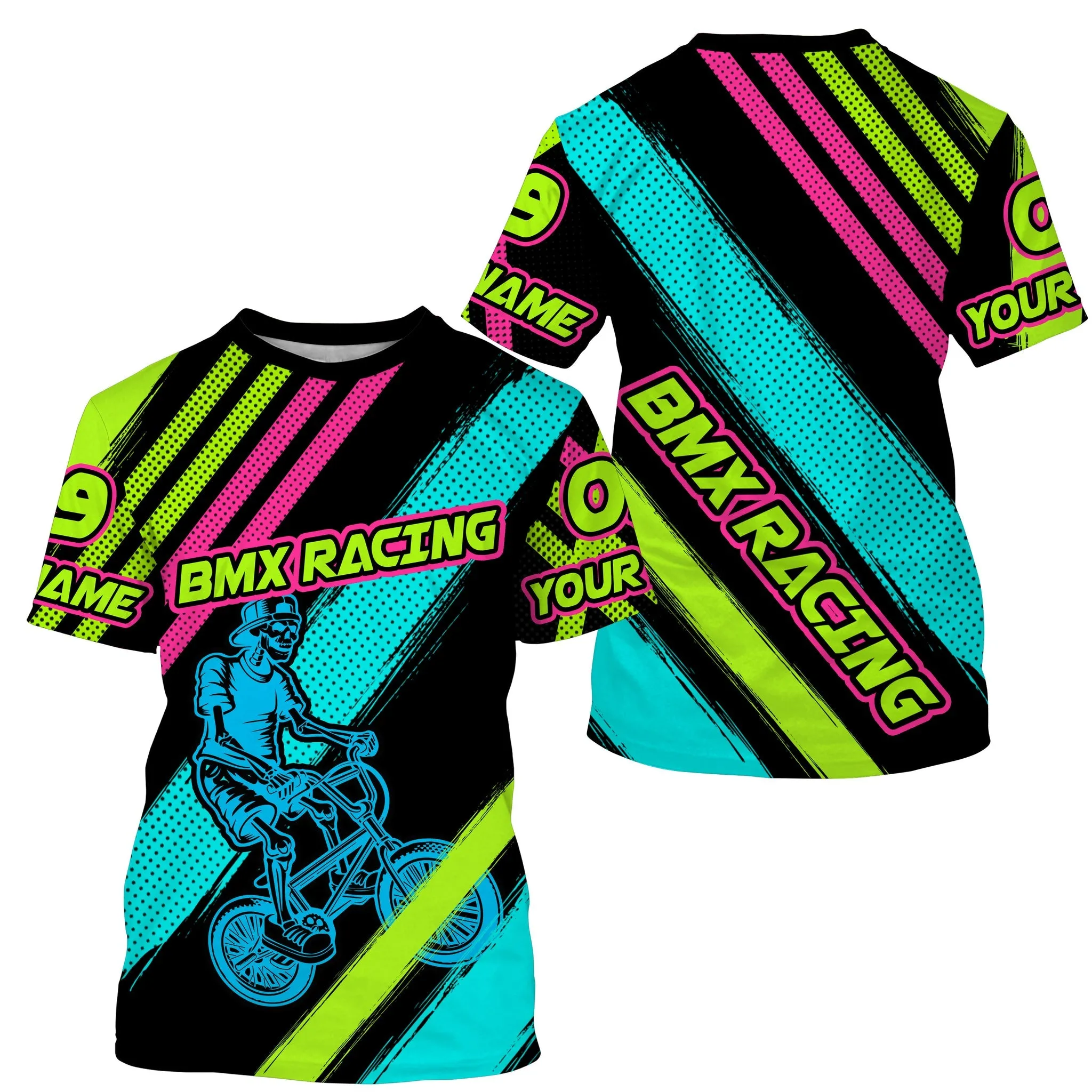 Custom Adult Kid BMX Jersey Skull Cycling 3D Long Sleeve Shirt Green Off-Road Bike Shirt Bicycle Clothes