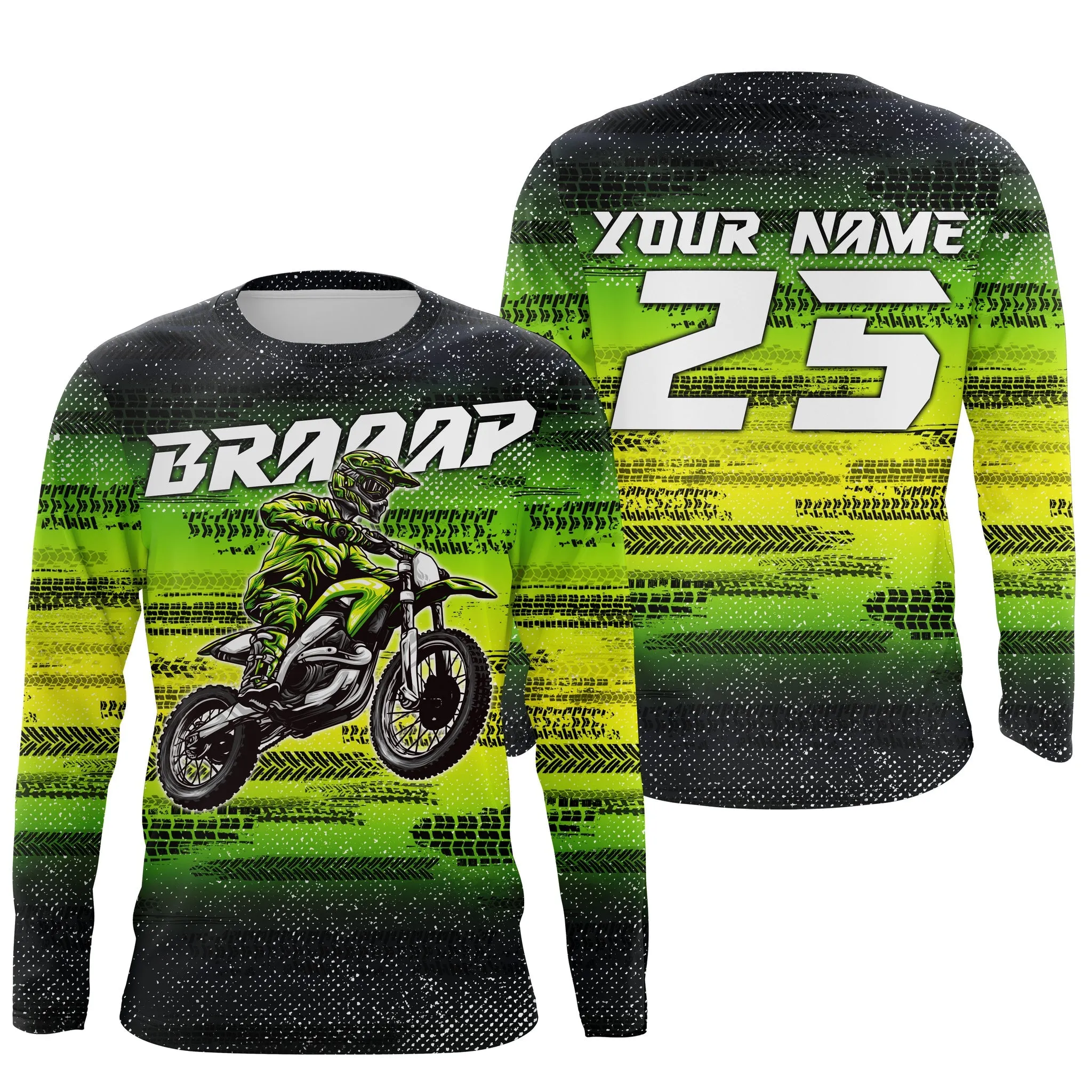 Custom Dirt Bike Jersey 3D Long Sleeve Upf30  Mx Racing Green Motocross Off-Road Shirt Motorcycle