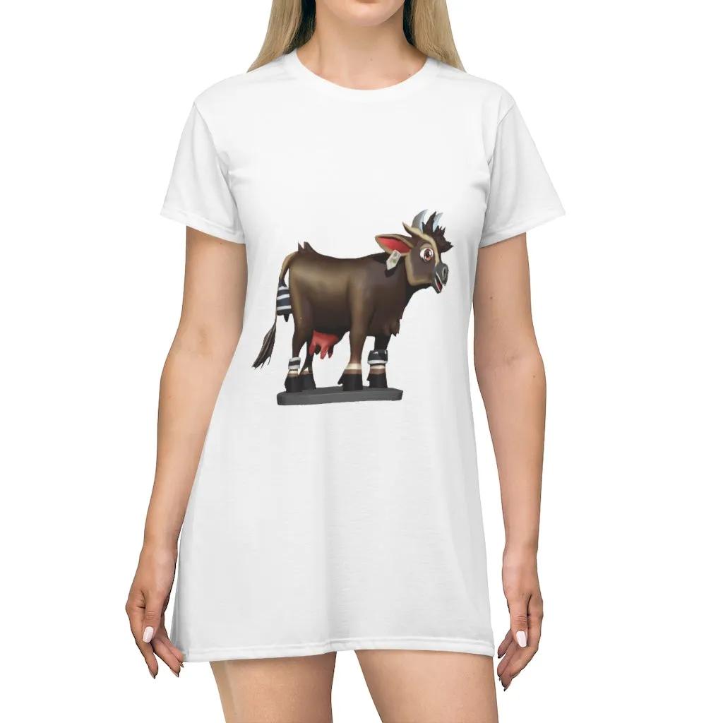 Dark Brown Cow All Over Print T-Shirt Dress