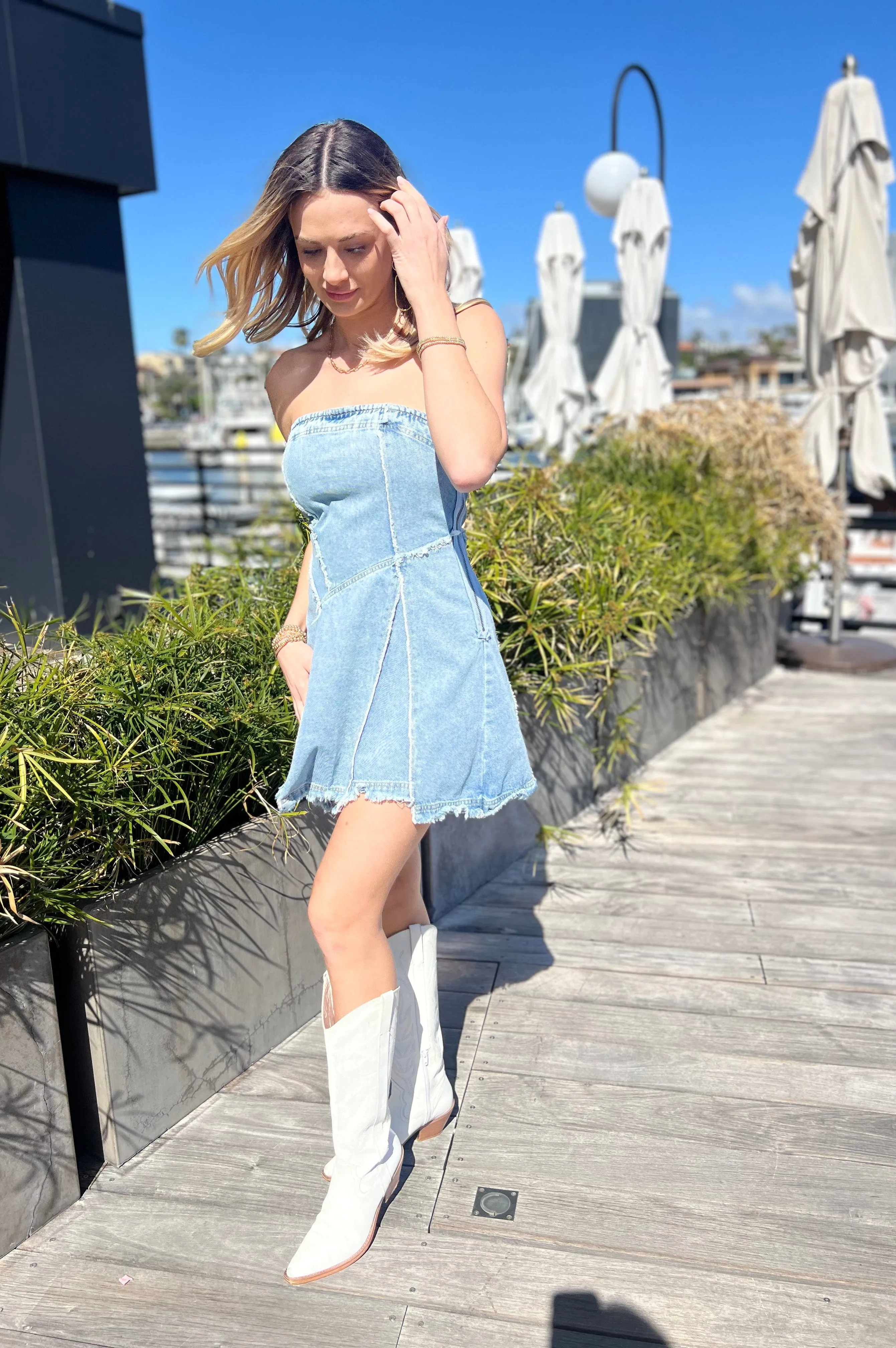 Denim Mini Tube Dress Medium Denim