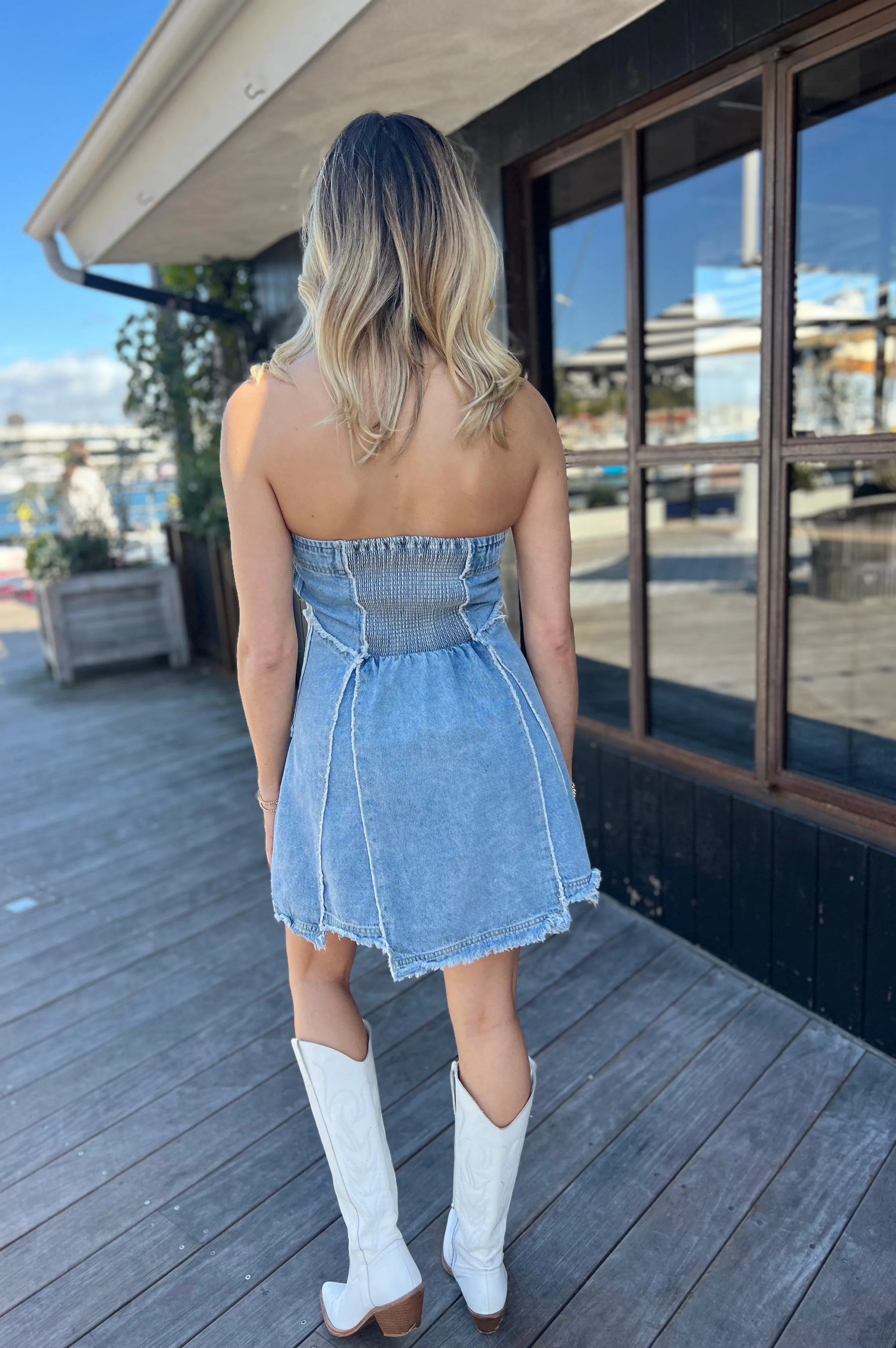 Denim Mini Tube Dress Medium Denim