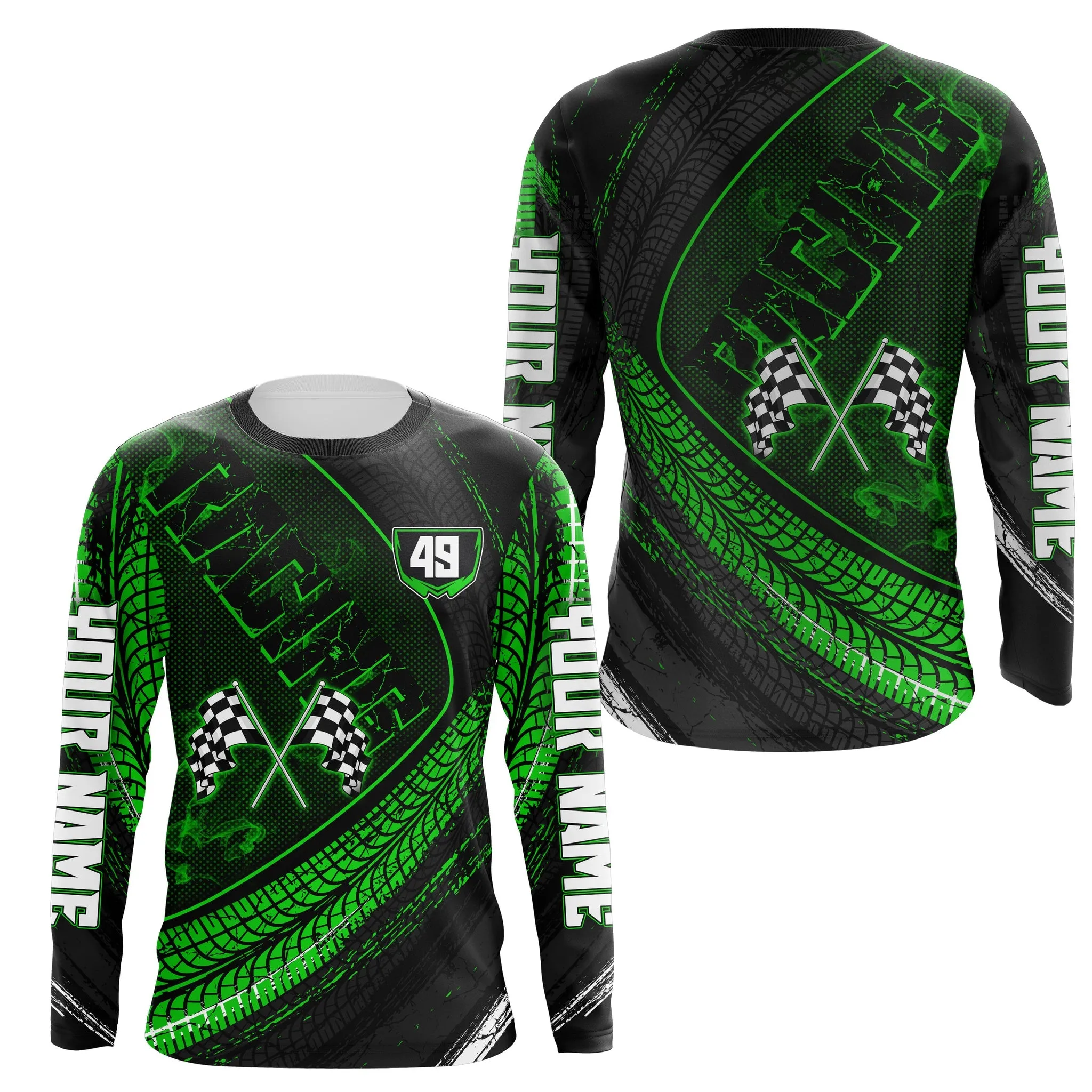 Dirtbike Racing 3D Long Sleeve Personalized Motocross Off-road Riders Tire Track Green Riding Jersey