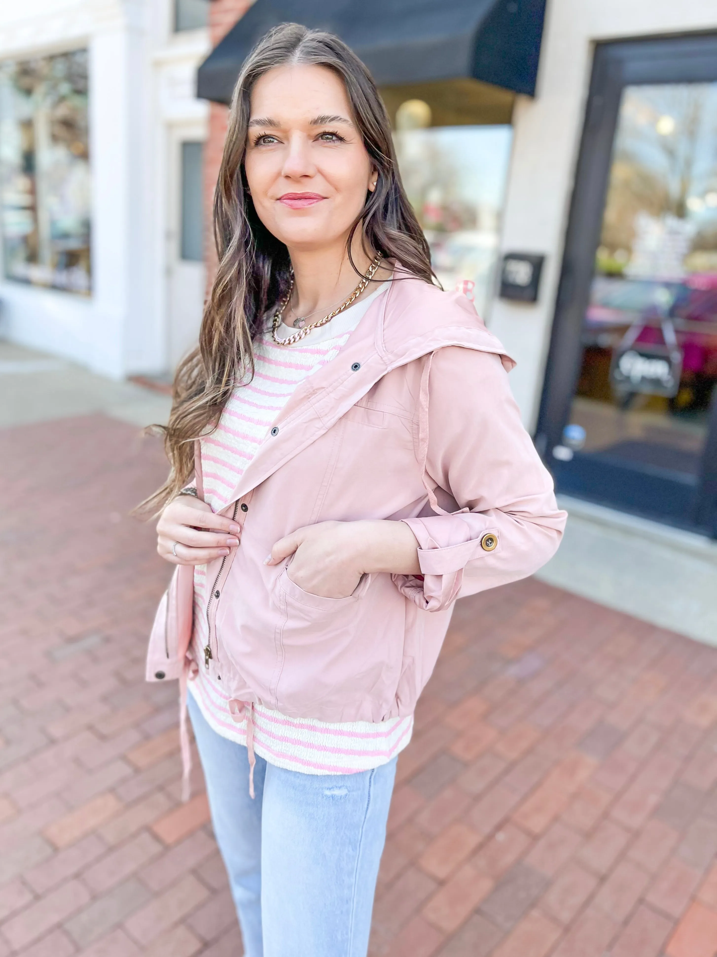 Dusty Pink Hooded Light Jacket