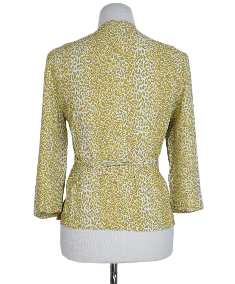 DVF Yellow & Blue Leopard Print Blouse sz 10