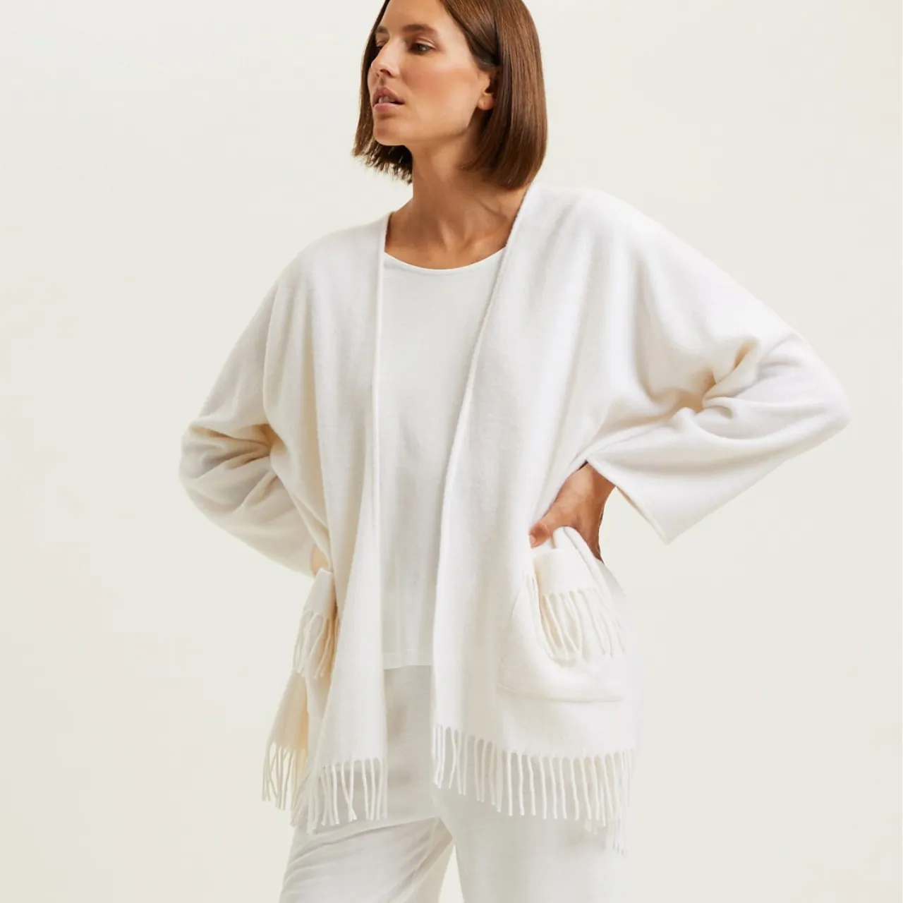 Eponyme Wool Short Poncho in Ecru