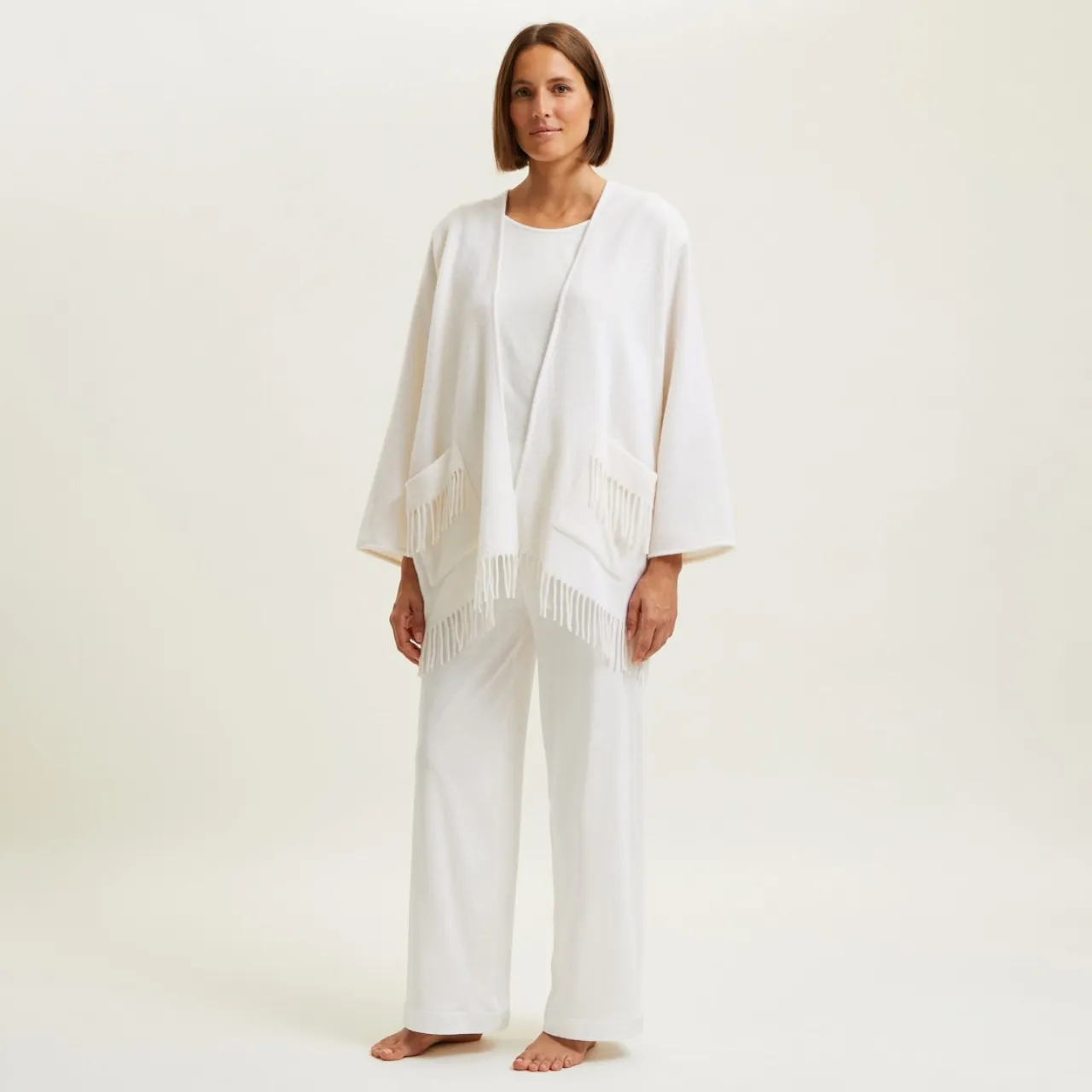 Eponyme Wool Short Poncho in Ecru