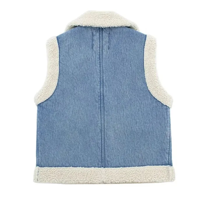 Faux Sherpa Lined Denim Vest