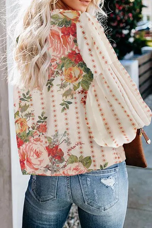 Floral Print Puff Long Sleeve Blouse