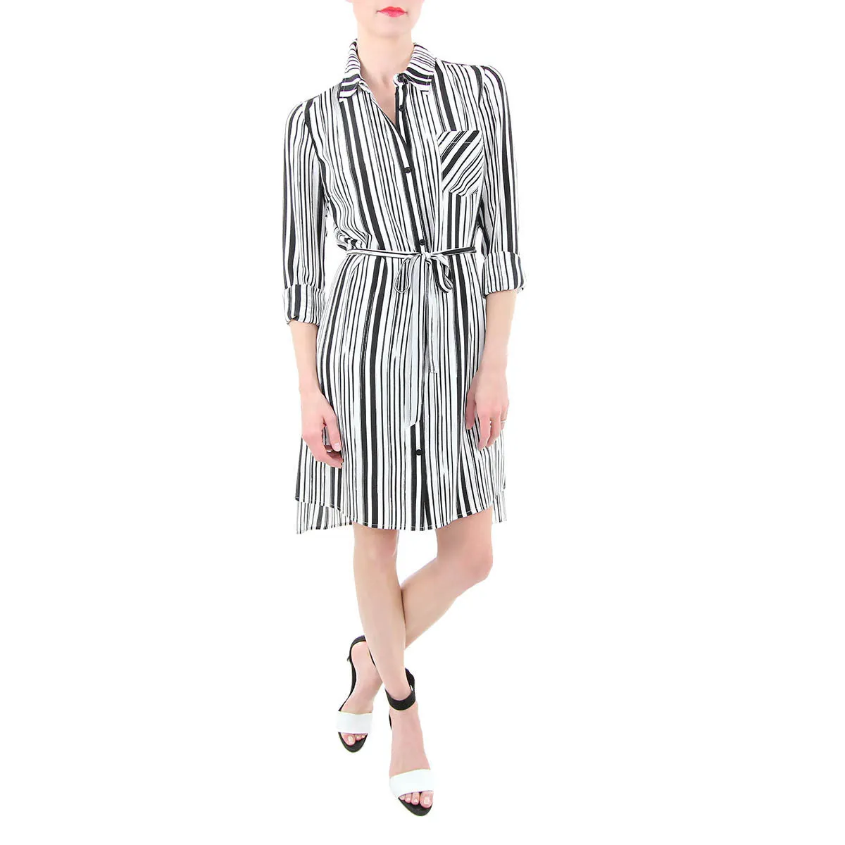 Frankie Shirt Dress in Black & White Stripes